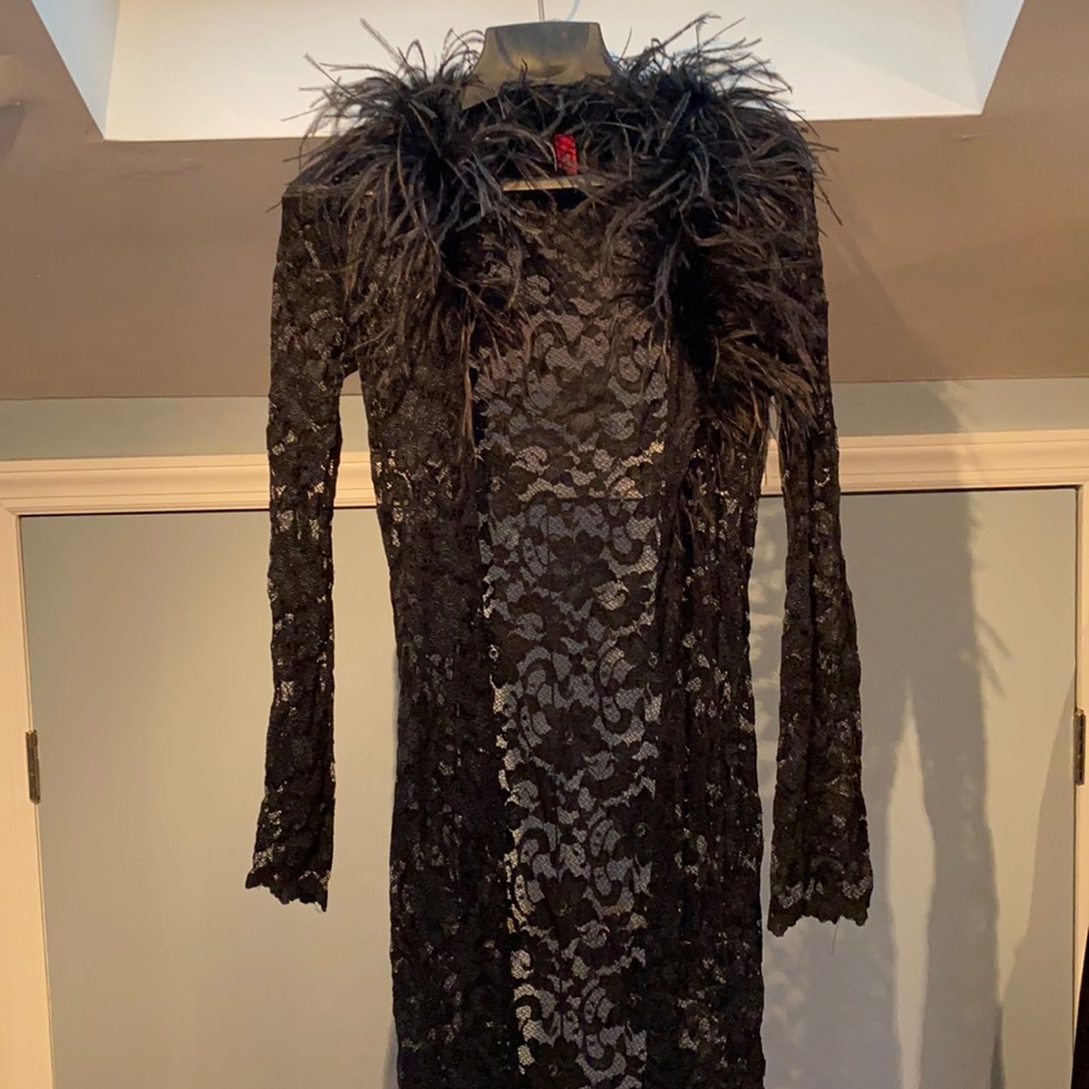 Feather and lace tea length duster